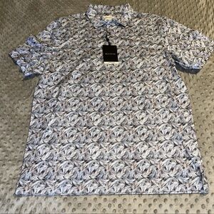 Bugatchi polo Men's Leaf Print Shirt in Blue and White
